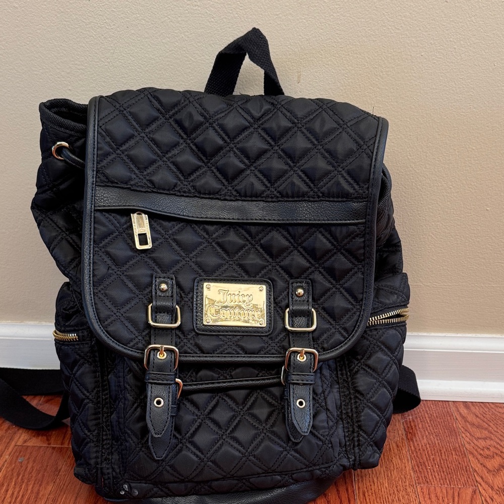 Juicy Couture Black Quilted Backpack with Gold Details